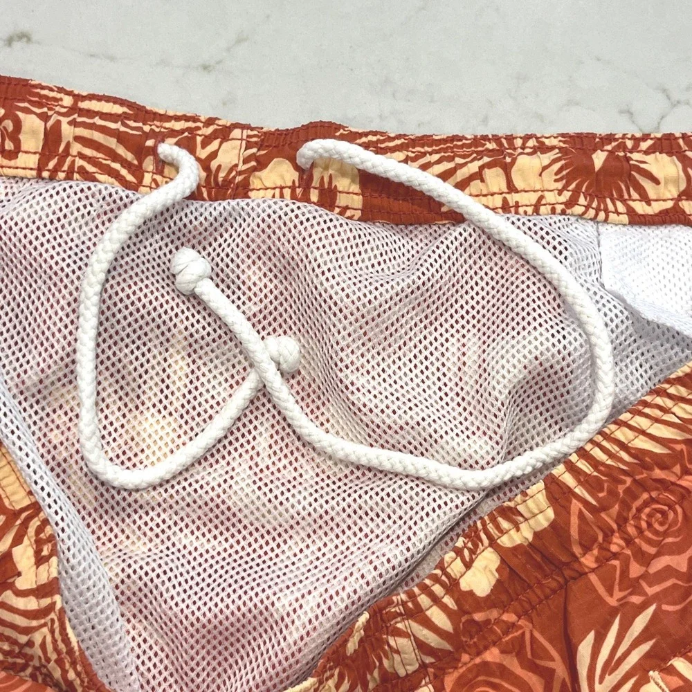 Tommy Bahama Swim Trunks Mens XL Orange Nylon Vtg Lined‎ Hibiscus Cargo Pocket
